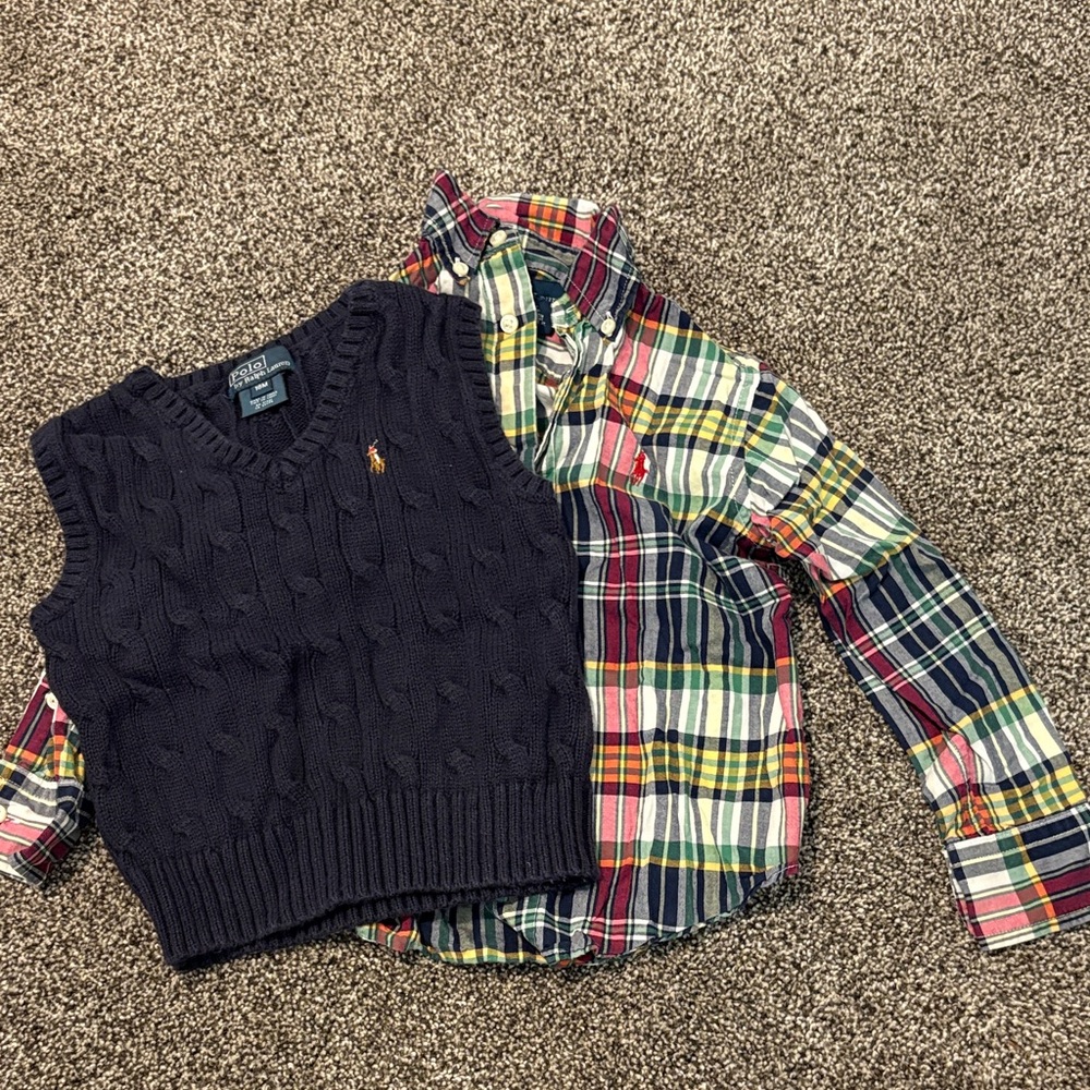 Polo by Ralph Lauren Kids Navy Vest and Multicolor Plaid Shirt